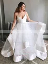 Ball Gown V-neck Satin Organza Sweep Train Wedding Dresses #Milly00023546