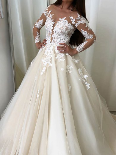 Ball Gown/Princess Illusion Tulle Sweep Train Wedding Dresses With Appliques Lace #Milly00023549