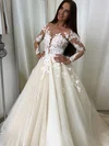 Ball Gown Illusion Tulle Sweep Train Wedding Dresses With Appliques Lace #Milly00023549