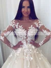 Ball Gown Scoop Neck Tulle Sweep Train Appliques Lace Wedding Dresses #Milly00023549