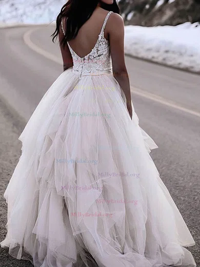 V Neck Tulle Ball Gown Appliques Backless Wedding Dress V Neck Tulle Ball Gown Appliques Backless Wedding Dress