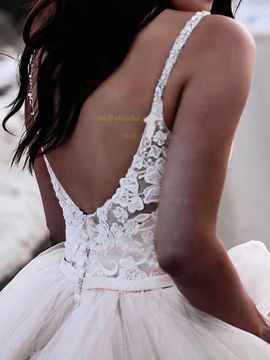 V Neck Tulle Ball Gown Appliques Backless Wedding Dress V Neck Tulle Ball Gown Appliques Backless Wedding Dress