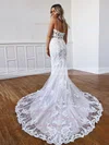 Trumpet/Mermaid V-neck Lace Sweep Train Appliques Lace Wedding Dresses #Milly00023557