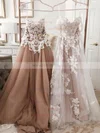 A-line Sweetheart Tulle Sweep Train Lace Wedding Dresses #Milly00023562