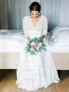 A-line V-neck Lace Chiffon Floor-length Ruffles Wedding Dresses #Milly00023564