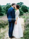 A-line V-neck Lace Chiffon Floor-length Ruffles Wedding Dresses #Milly00023564
