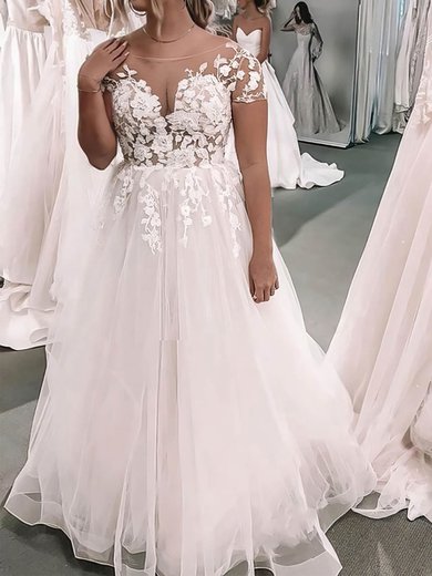 Ball Gown/Princess Illusion Tulle Sweep Train Wedding Dresses With Appliques Lace #Milly00023565