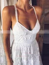 A-line V-neck Lace Sweep Train Split Front Wedding Dresses #Milly00023410