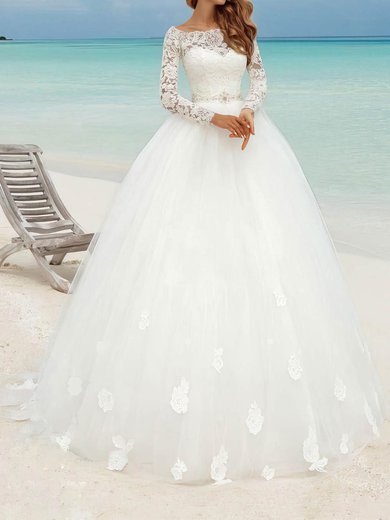 Ball Gown/Princess Illusion Tulle Floor-length Wedding Dresses With Flower(s) #Milly00023483