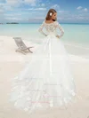 Ball Gown Scoop Neck Lace Tulle Sweep Train Sashes / Ribbons Wedding Dresses #Milly00023483