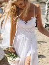 A-line V-neck Chiffon Lace Floor-length Appliques Lace Wedding Dresses #Milly00023485