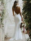 Trumpet/Mermaid V-neck Lace Sweep Train Wedding Dresses #Milly00023487