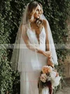 Trumpet/Mermaid V-neck Lace Sweep Train Lace Wedding Dresses #Milly00023487