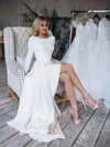 A-line Scoop Neck Stretch Crepe Asymmetrical Buttons Wedding Dresses #Milly00023490