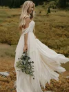 A-line Off-the-shoulder Chiffon Floor-length Wedding Dresses With Appliques Lace #Milly00023492