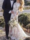 Trumpet/Mermaid Scoop Neck Tulle Sweep Train Wedding Dresses With Appliques Lace #Milly00023496