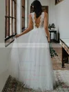 A-line V-neck Lace Tulle Floor-length Buttons Wedding Dresses #Milly00023497
