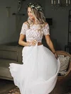 A-line Off-the-shoulder Lace Chiffon Floor-length Pleats Wedding Dresses #Milly00023499