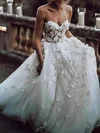 Ball Gown Sweetheart Tulle Sweep Train Wedding Dresses With Appliques Lace #Milly00023507