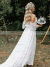 A-line V-neck Lace Chiffon Sweep Train Appliques Lace Wedding Dresses #Milly00023514