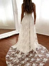 A-line V-neck Lace Sweep Train Wedding Dresses With Split Front #Milly00023518