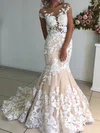 Trumpet/Mermaid Illusion Tulle Sweep Train Wedding Dresses With Appliques Lace #Milly00023521