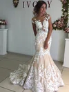 Trumpet/Mermaid Scoop Neck Tulle Sweep Train Appliques Lace Wedding Dresses #Milly00023521