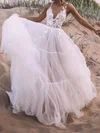 Ball Gown V-neck Tulle Sweep Train Wedding Dresses With Appliques Lace #Milly00023525