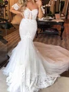 Trumpet/Mermaid Sweetheart Lace Tulle Court Train Wedding Dresses With Sashes / Ribbons #Milly00023529