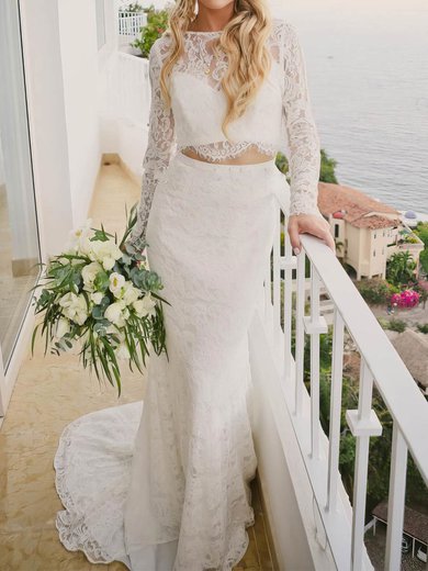 Trumpet/Mermaid Illusion Lace Sweep Train Wedding Dresses With Buttons #Milly00023534