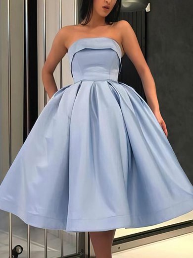 Princess Strapless Satin Tea-length Short Prom Dresses #Milly020106666
