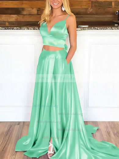 Two piece emerald on sale green prom dress