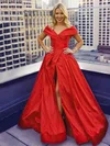 Ball Gown Off-the-shoulder Satin Sweep Train Split Front Prom Dresses #Milly020106762