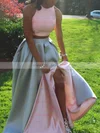 A-line Scoop Neck Satin Sweep Train Pockets Prom Dresses #Milly020106819