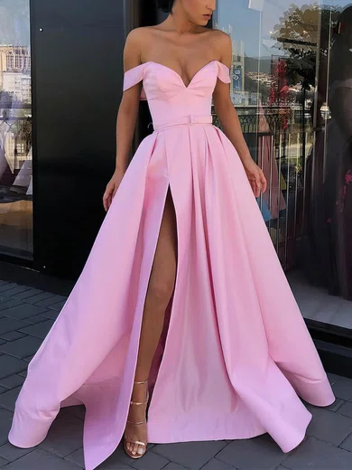 Ball Gown Off-the-shoulder Satin Prom Dresses With Ruched #Milly020106850