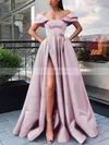 A-line Off-the-shoulder Satin Sweep Train Sashes / Ribbons Prom Dresses #Milly020106854