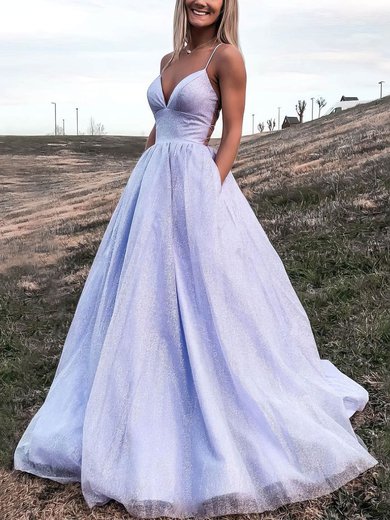 Ball Gown/Princess Floor-length V-neck Glitter Pockets Prom Dresses #Milly020106870
