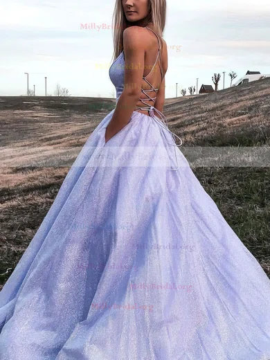 Ball Gown/Princess Floor-length V-neck Glitter Pockets Prom Dresses 