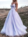 Ball Gown V-neck Tulle Prom Dresses With Floor-length #Milly020106870