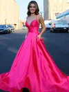 Ball Gown V-neck Satin Sweep Train Pockets Prom Dresses #Milly020106871