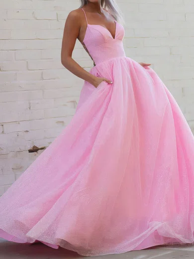 Ball Gown V-neck Floor-length Tulle Prom Dresses #Milly020106872