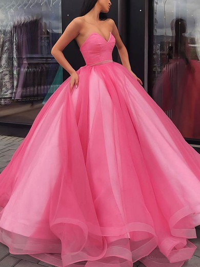 Ball Gown/Princess Floor-length V-neck Organza Sashes / Ribbons Prom Dresses #Milly020106884