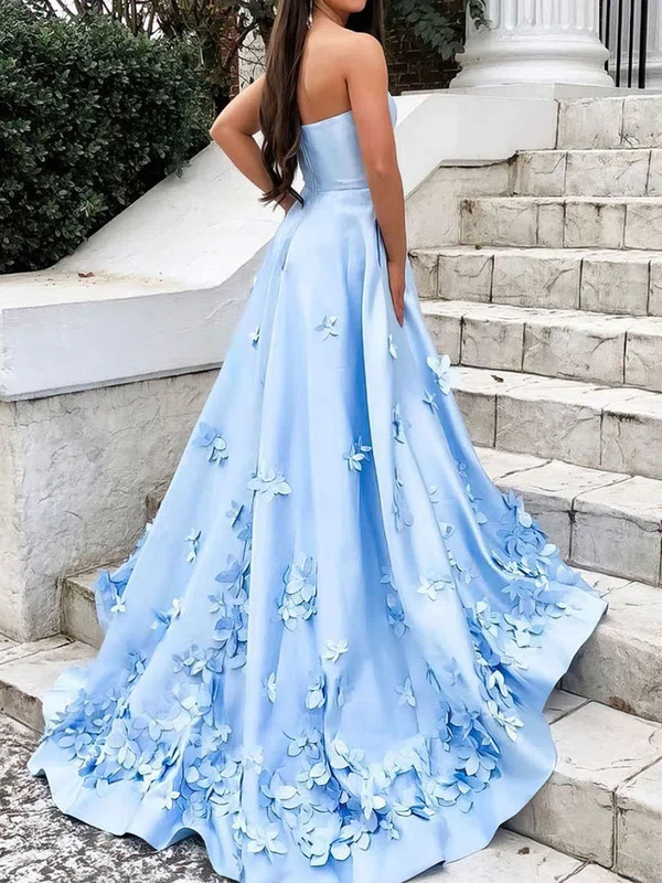 Sky Blue Ball Gown Strapless Satin 3D Floral Prom Dresses #Milly020106680