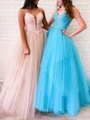 Ball Gown/Princess Floor-length V-neck Tulle Appliques Lace Prom Dresses #Milly020106721