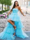 Princess Strapless Tulle Asymmetrical Sashes / Ribbons Prom Dresses #Milly020106794