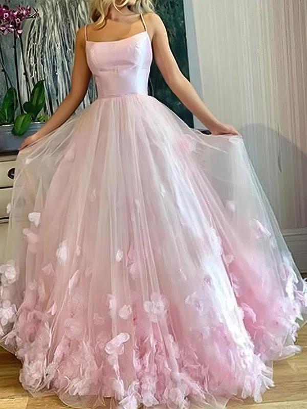 Ball Gown/Princess Sweep Train Scoop Neck Tulle Flower(s) Prom Dresses #Milly020106830