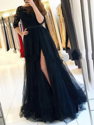 Black Ball Gown Illusion Tulle Prom Dresses With Appliques #Milly020106912