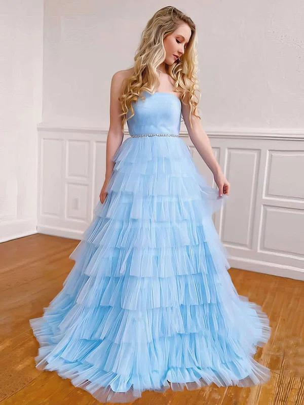 Ball Gown/Princess Sweep Train Straight Tulle Beading Prom Dresses #Milly020106923