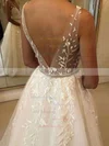 Ball Gown V-neck Tulle Sweep Train Beading Wedding Dresses #Milly00023574