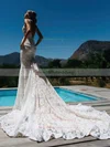Trumpet/Mermaid V-neck Lace Court Train Appliques Lace Wedding Dresses #Milly00023577